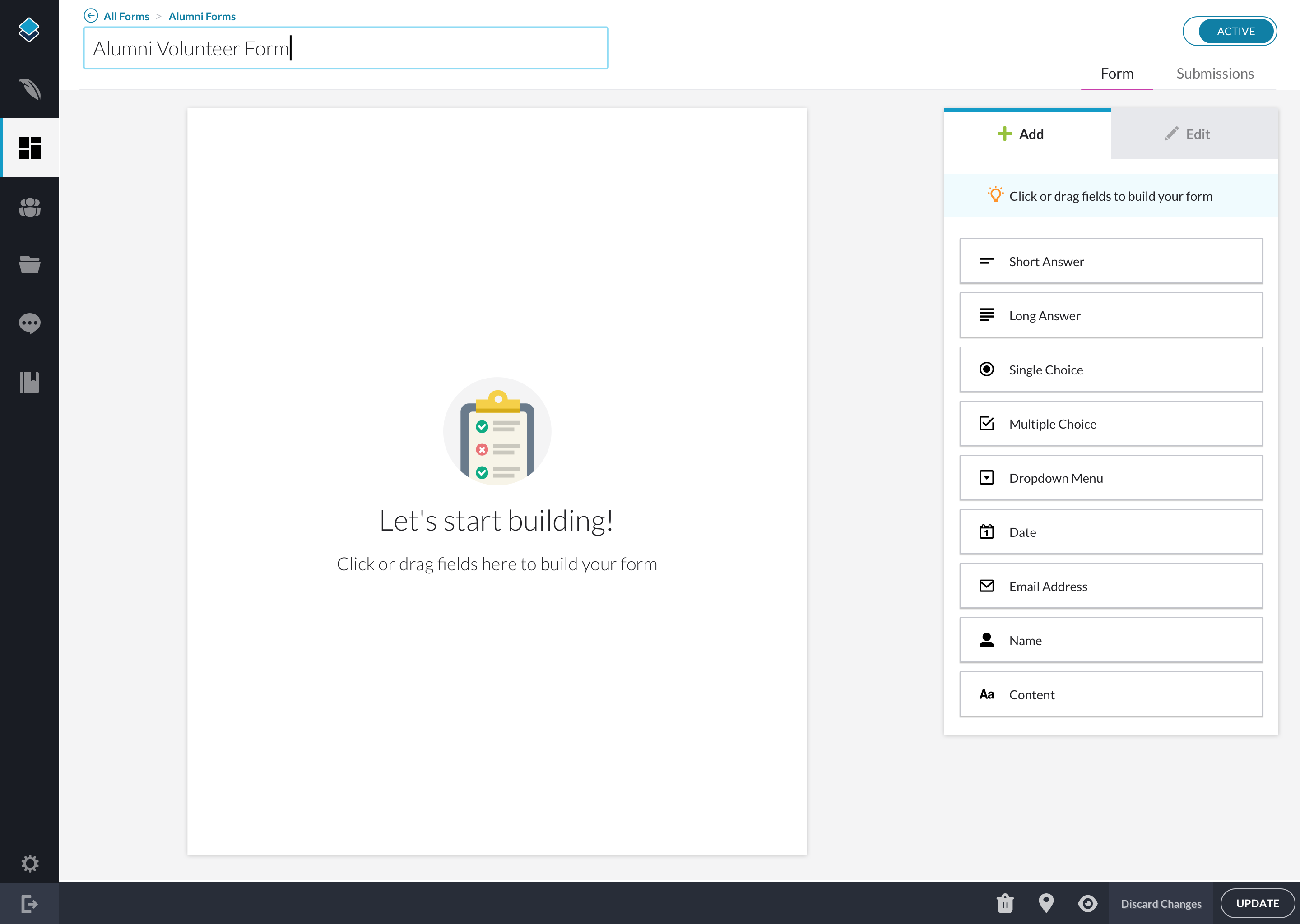 Composer CMS form builder with draggable field types
