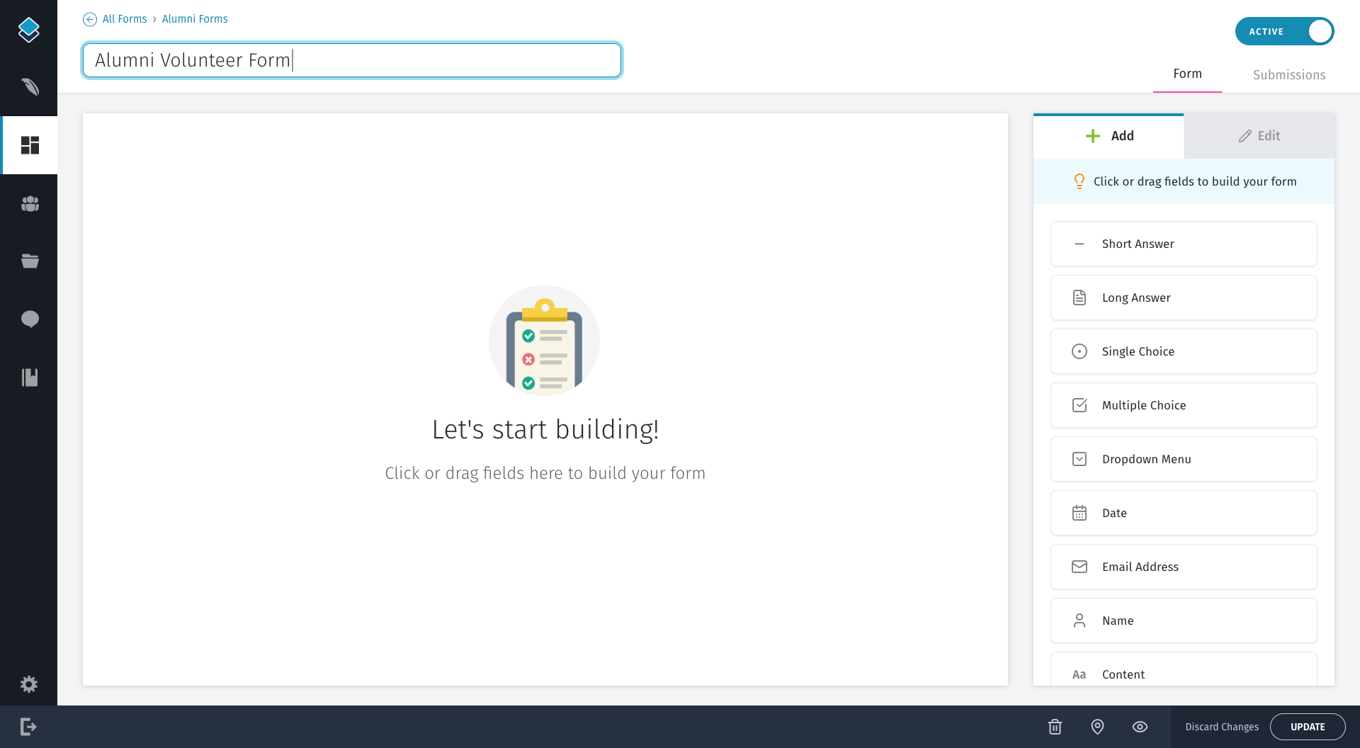 Composer CMS form builder with draggable field types