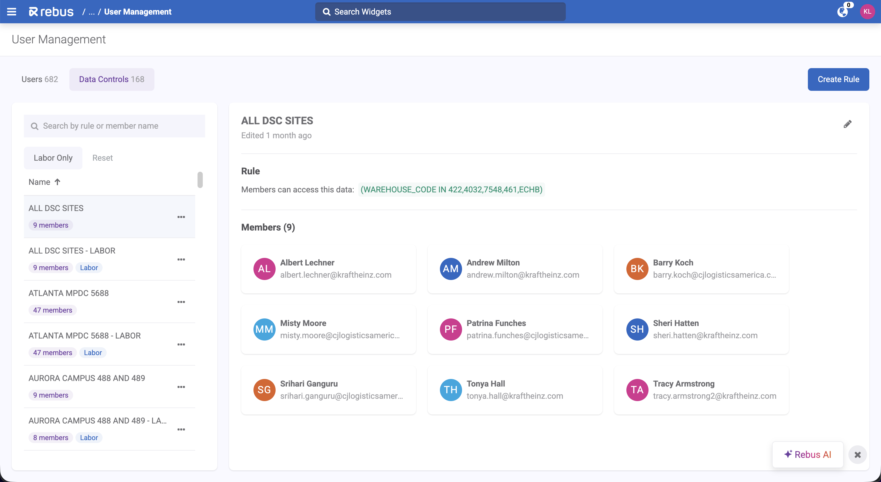 Rebus data access rules and membership management