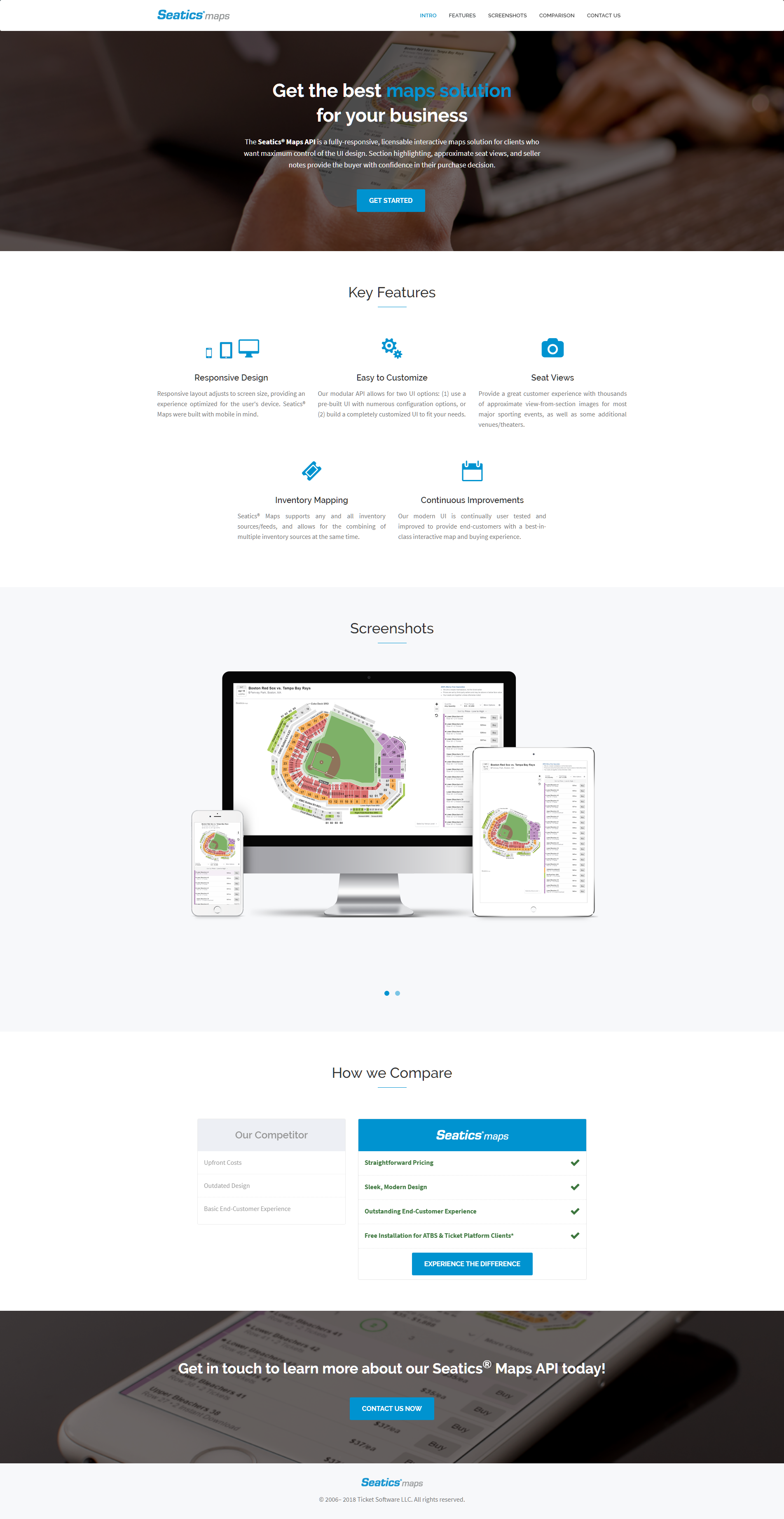 Seatics Maps responsive seating maps shown on desktop, tablet, and phone