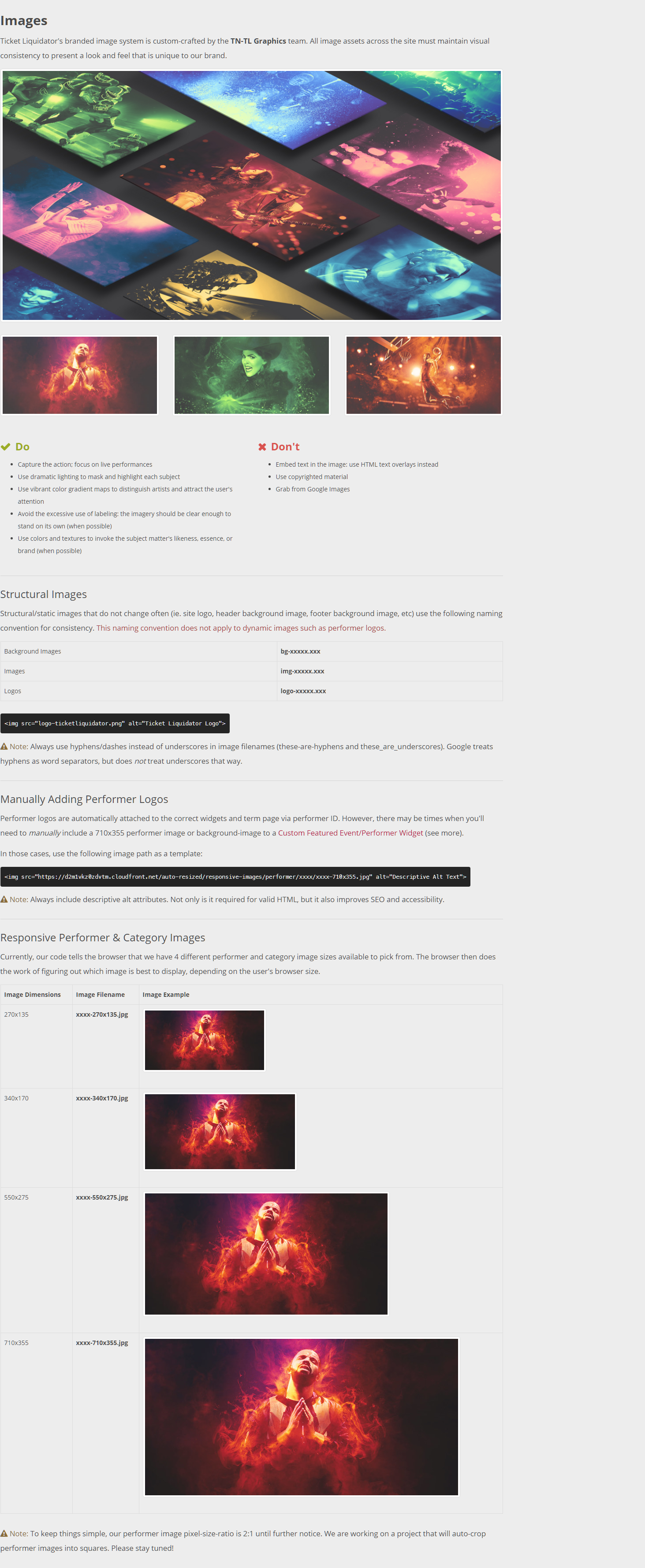 Ticket Liquidator style guide: imagery guidance through performer image examples